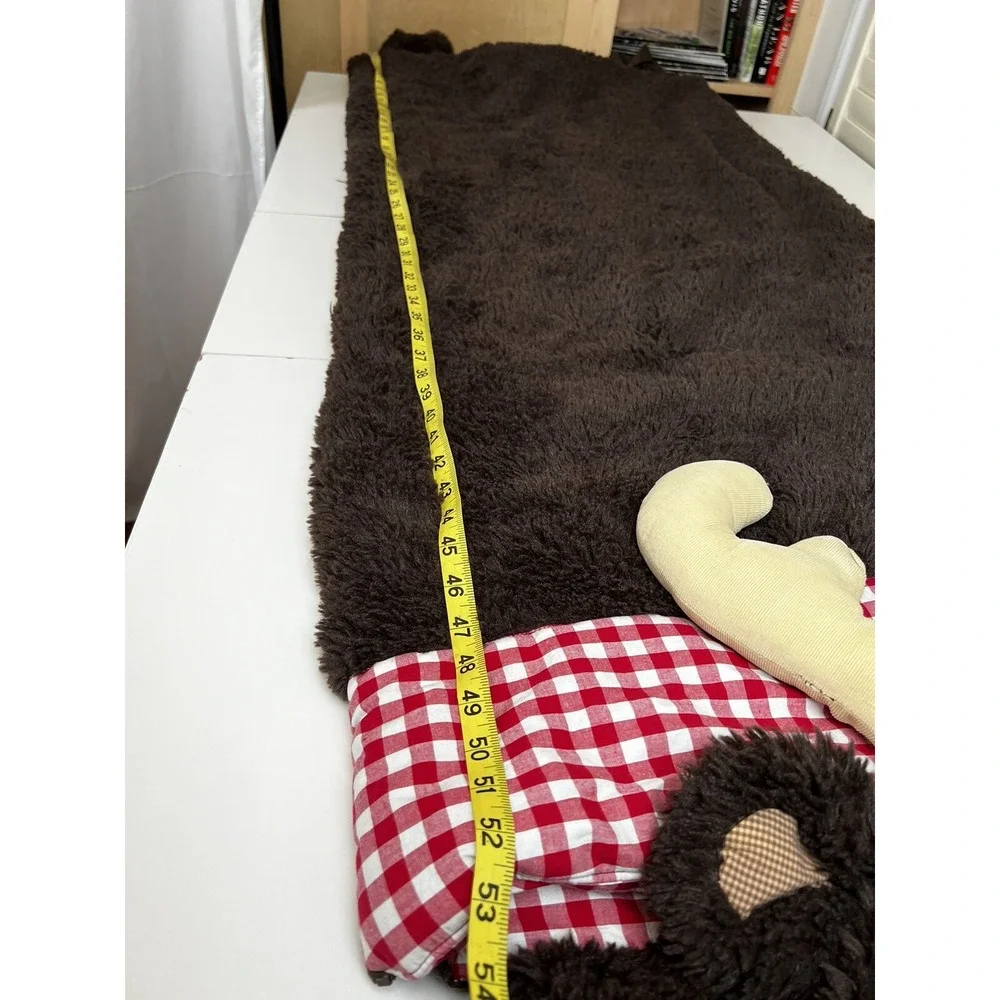 Pottery Barn Kids Moose Plush Sleeping Bag Brown Lined in Red Gingham
